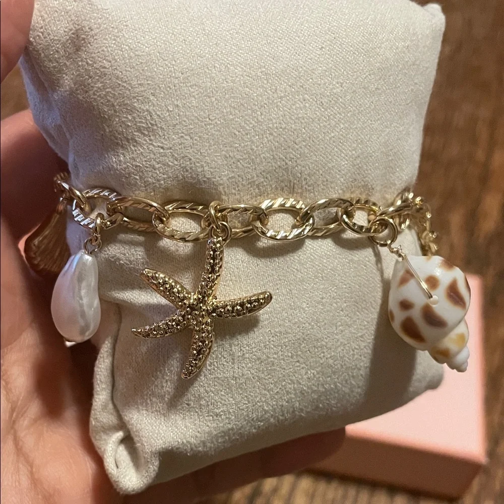 House of Harlow 1960 Gold and White Sea Charm Bracelet